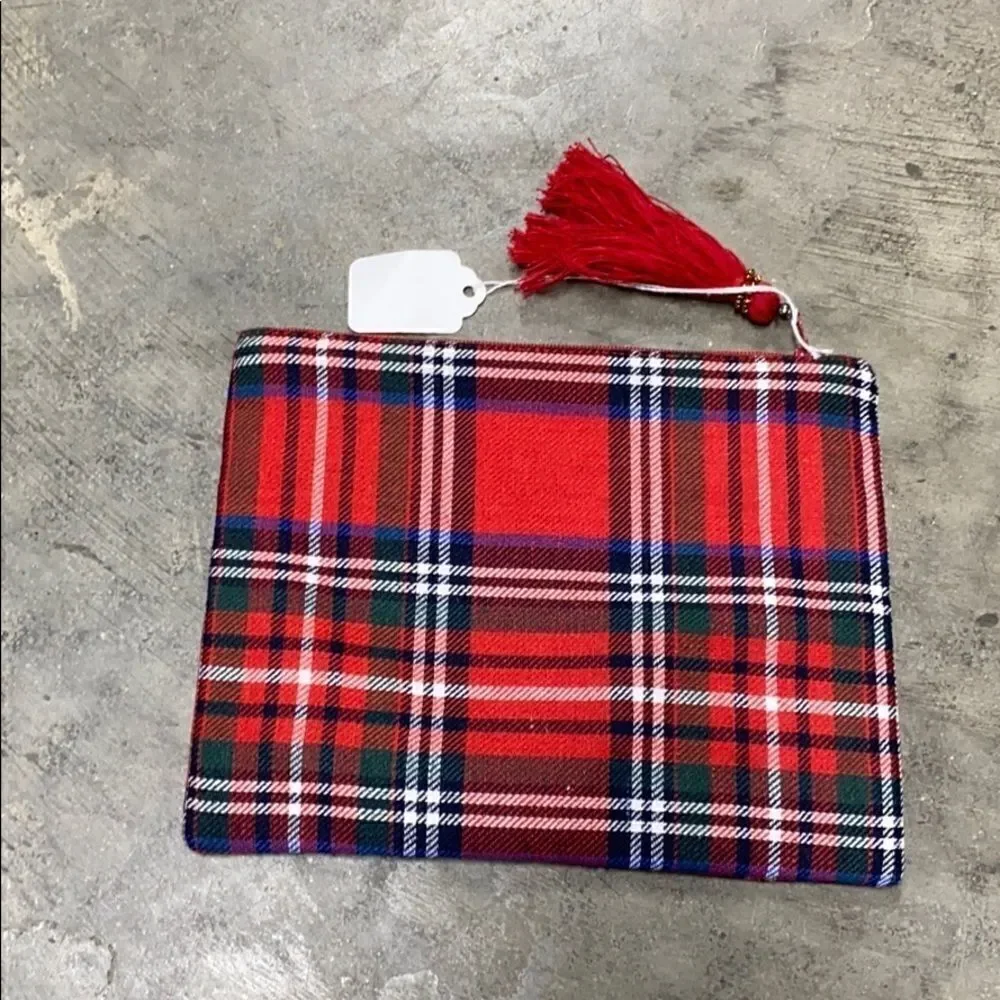 TWO’S Company Plaid Sequin Deer Cosmetic Bag NEW